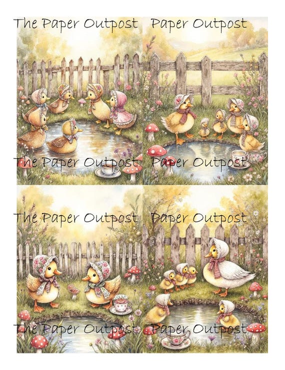 Puddle Ducks Digikit Printable Images whimsical cottage core ducks at pond digital download The Paper Outpost