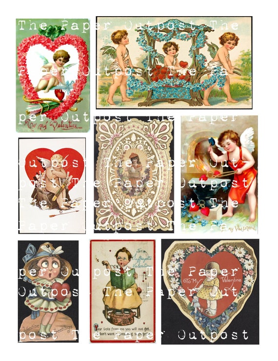 Vintage Valentine 81 Post Cards Collage Sheet