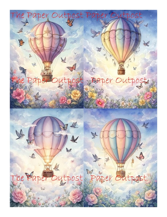 Fantasy Hot Air Balloons Digikit Printable Images floating, sky, balloon, airship, balloon craft, drifting The Paper Outpost