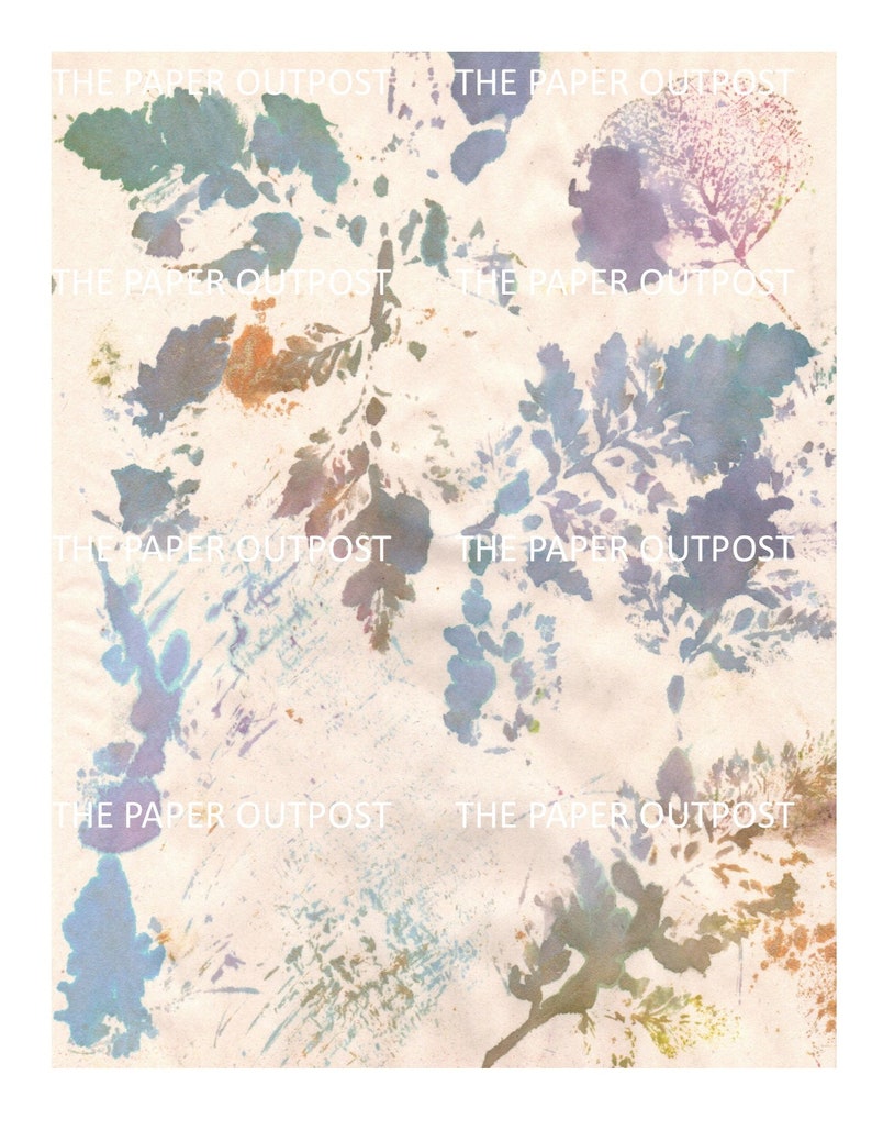 May include: Abstract art print featuring a light beige background with blue, green, and brown leaf shapes. The print has a watercolor effect and is reminiscent of nature.
