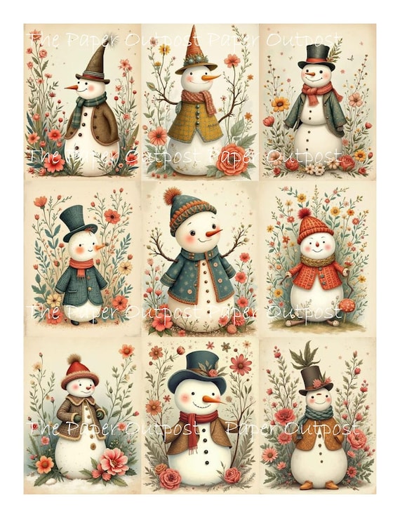 Snowman VintageFall Winter Happy Vintage Snowman Images (Digital Kit)