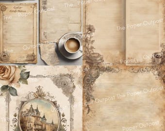 Café au Lait Stationery Writing Papers | Vintage Coffee Printables | Coffee Dyed Style Writing Papers I  Coffee Journal Pages Paper Outpost