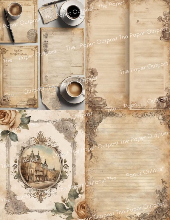 Café au Lait Stationery Writing Papers | Vintage Coffee Printables | Coffee Dyed Style Writing Papers I  Coffee Journal Pages Paper Outpost