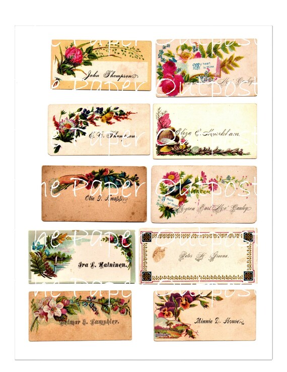 Victorian Calling Cards Digital Printable Kit 50 Cards for