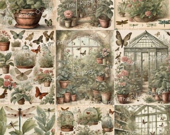 Forgotten Victorian Greenhouse Junk Journal DigiKit  Vintage Botanical Printable Papers  Floral Ephemera  Digital Download The Paper Outpost