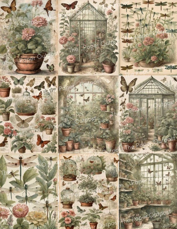 Forgotten Victorian Greenhouse Junk Journal DigiKit  Vintage Botanical Printable Papers  Floral Ephemera  Digital Download The Paper Outpost