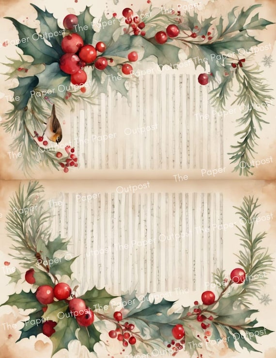 Christmas 2026 Stationery Writing Papers | Junk Journal Pages Printable Holiday Signature Pages Vintage Xmas Papers  Paper Outpost