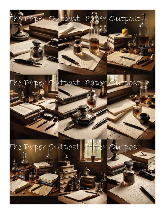 VINTAGE WRITING INSTRUMENTS Digikit digital printable, fountain pen, ink well, inkwell, stationery, ThePaperOutpost paper outpost shop pam