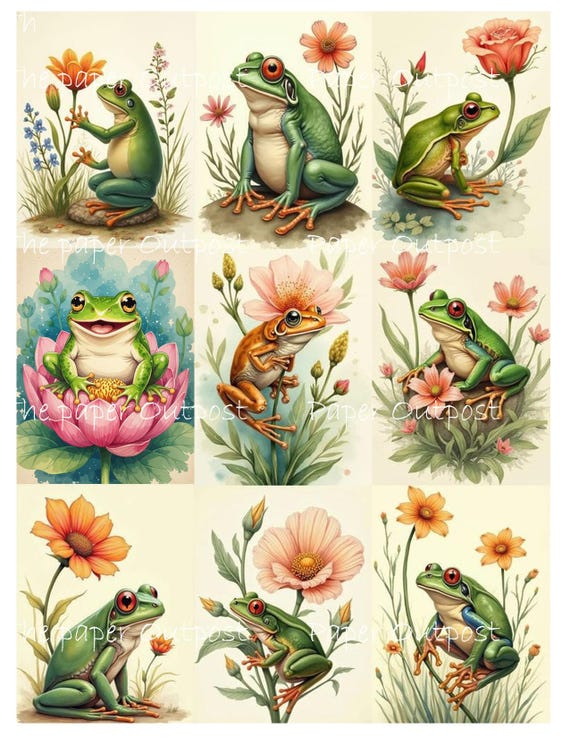 FROG FANTASY Digikit digital printable digital adorable froggy, froggies, happy frog, smiling frogs ThePaperOutpost paper outpost shop pam