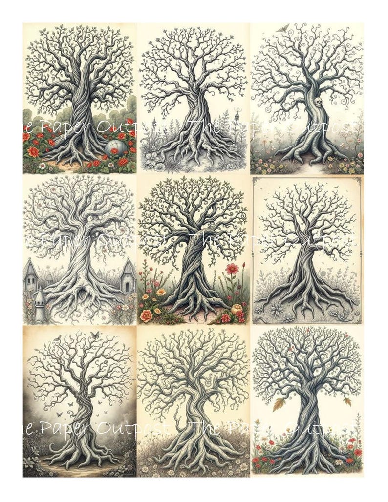 Ancient Tree Sketch Printable: Vintage Medieval Tree Images (digital ...
