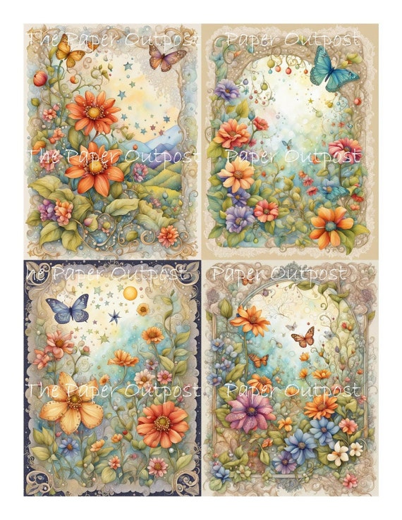 Garden of Happiness Digital Kit: Vintage Floral Printable Images (Digital Download)