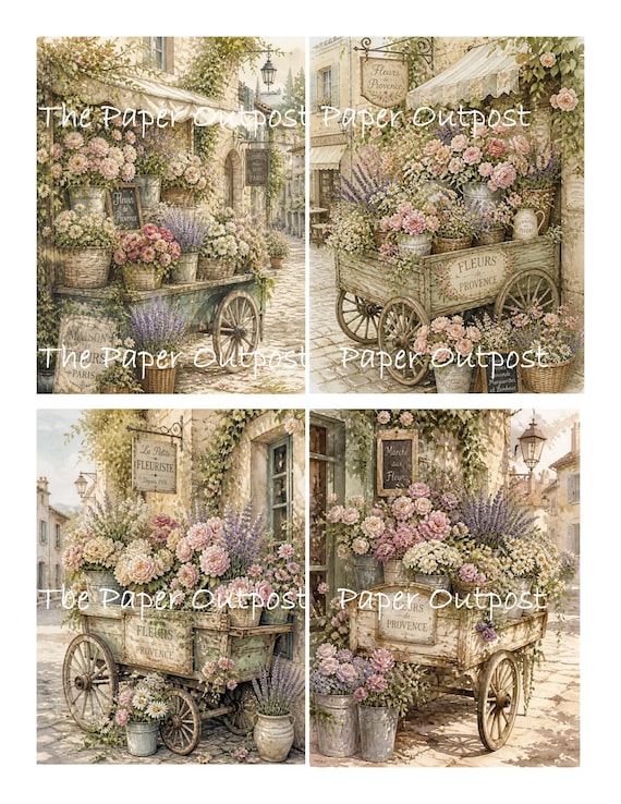 Flower Cart Digikit Printable Images flowers, flowercart, Antique flower cart, flower market botanical digital download Paper Outpost