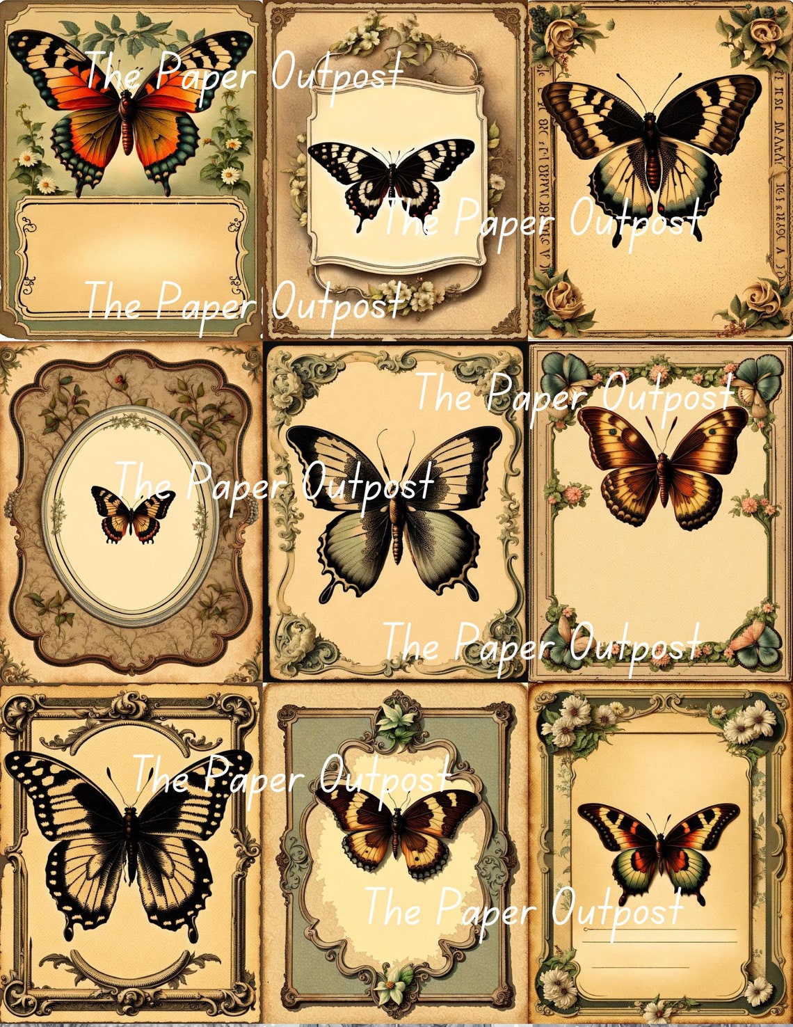 Vintage Butterfly Labels: Printable Digital Collage Kit (digital ...