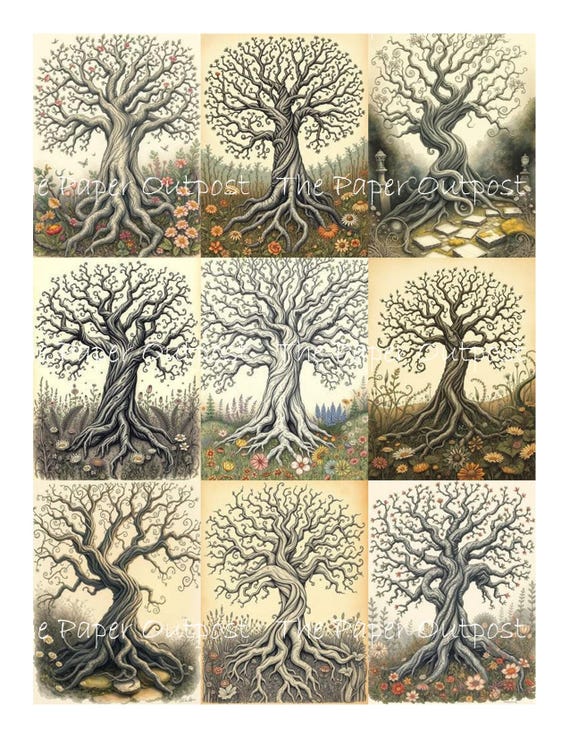 ANCIENT TREE Digikit digital printable old tree vintage tree trees sketch of tree medieval tree ThePaperOutpost paper outpost shop pam