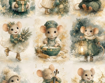 Christmas Mouse | Vintage Mice | Junk Journal Winter| Printable Signature Pages Pam at the Paper Outpost
