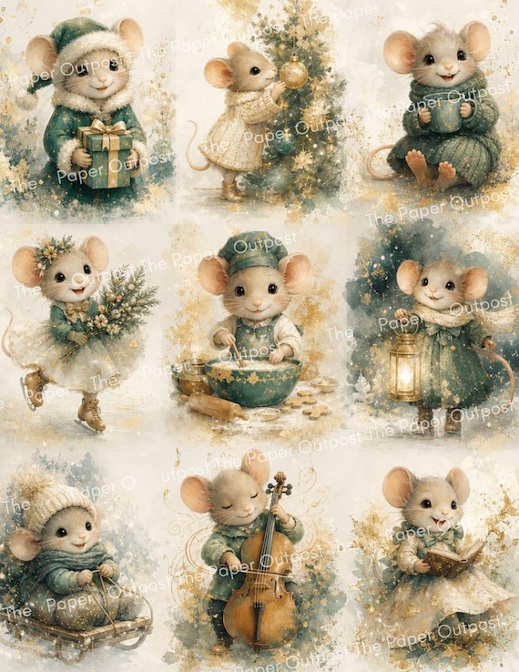 Christmas Mouse | Vintage Mice | Junk Journal Winter| Printable Signature Pages Pam at the Paper Outpost