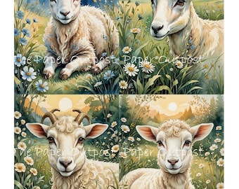 Digitaal collageblad Little Lamb: afdrukbare weidelammeren (digitale download)
