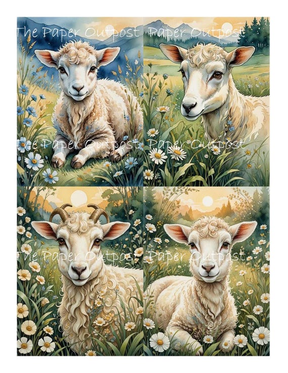 Little Lamb Digikit digital printable little lambs, little lamb, lamb in meadow, cute lamb, baby lamb ThePaperOutpost paper outpost shop pam