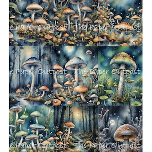 Funghi del mistero Digikit digitale stampabile fungo digitale, funghi, funghi fantasy, blu verde ThePaperOutpost paper outpost shop pam