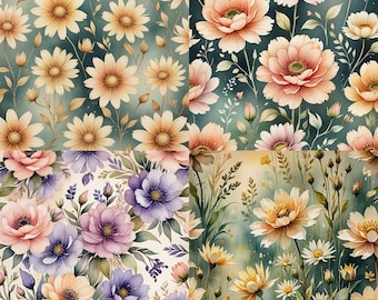 Digitalt papper med vårblommor: Utskrivbart med blommiga och botaniska motiv (Digikit)