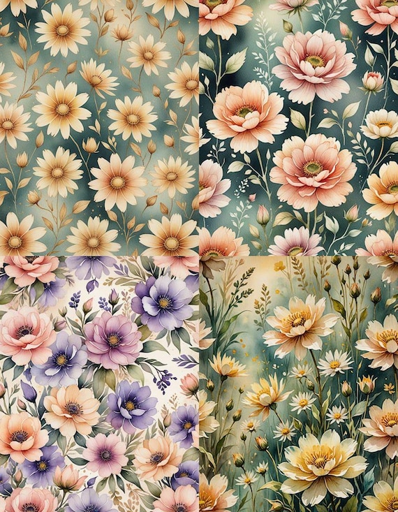 SPRING FLOWERS Digikit digital printable digital spring flower, botanicals, floral, bouquet, ThePaperOutpost paper outpost shop pam