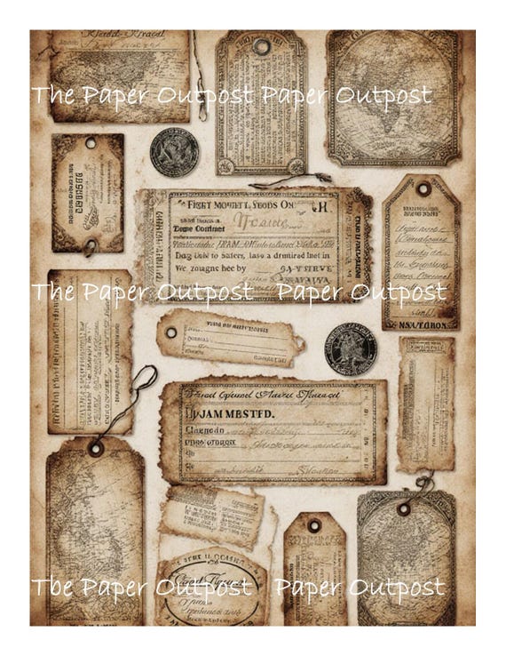 Vintage Travel Ephemera Digikit Printable Images old world adventure luggage tags postcards, antique ephemera digital download Paper Outpost