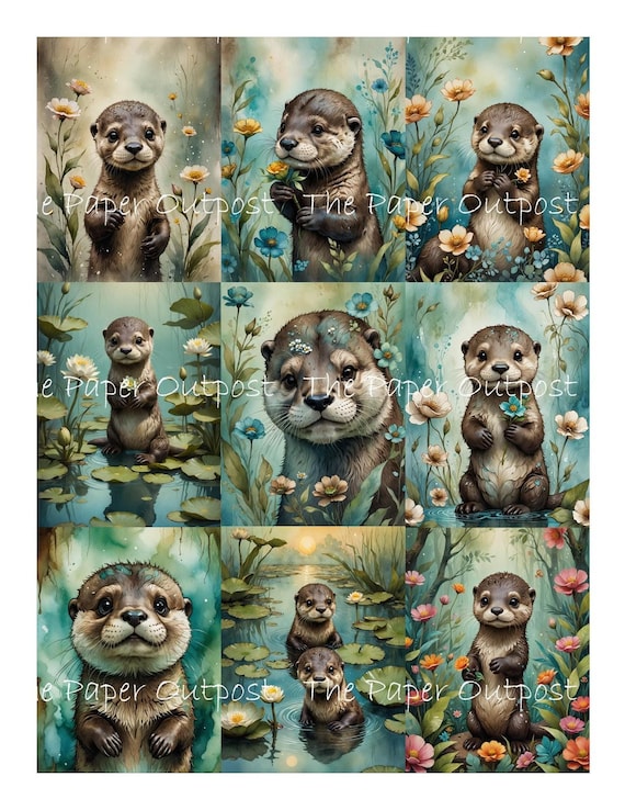 OTTER HAVEN Digikit digital printable digital otters, baby otters, cute otter, otter family ThePaperOutpost paper outpost shop pam