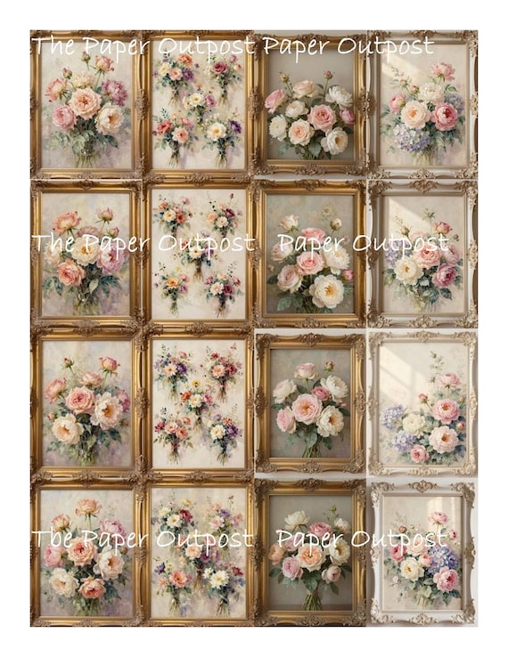 Shabby Flowers Framed Digikit Printable Images soft roses, peonies, grden flowers vintage feel, framed, digital download The Paper Outpost