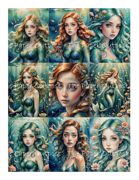 MERMAID MAIDENS Digikit digital printable digital mermaids, sirens, sirens, sea printable, pretty ThePaperOutpost paper outpost shop pam