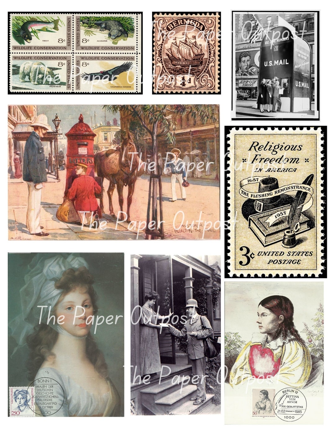 Vintage Postage Stamps Ephemera: Printable Mail Art Images (digital ...