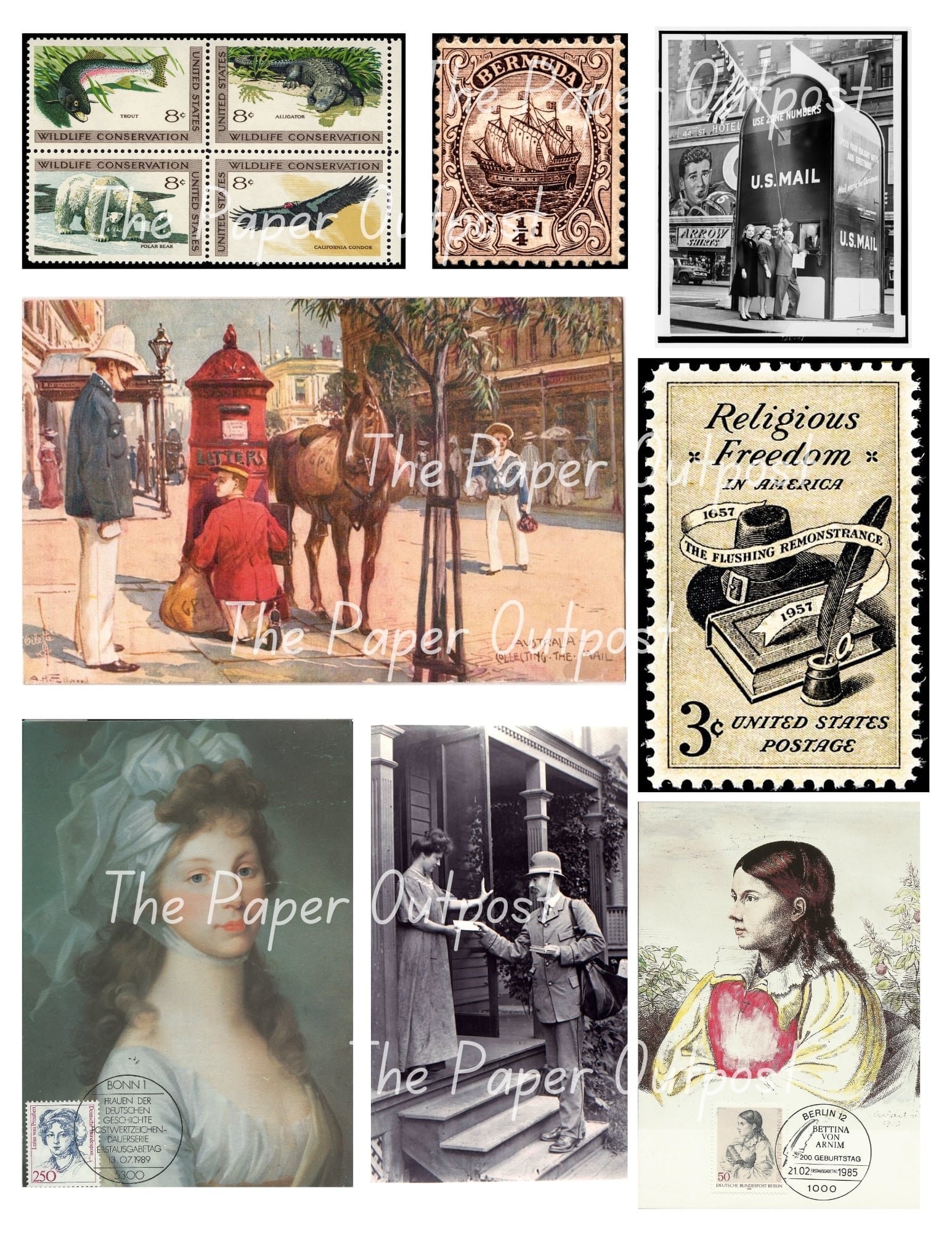 Postage Stamps International Digital Collage Sheet A4 Printable
