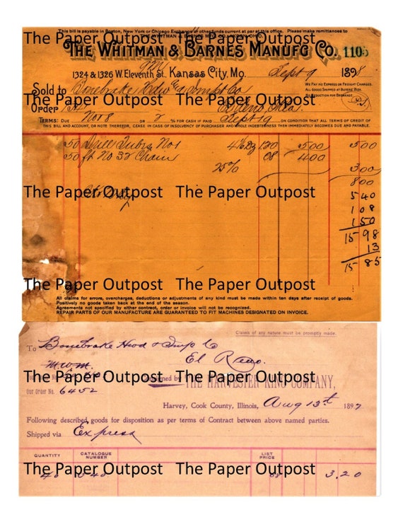 Receipts Vintage Digital Printable Kit invoices Junk Journal Ephemera vintage ephemera digikit digi kit The Paper Outpost journal ephemera