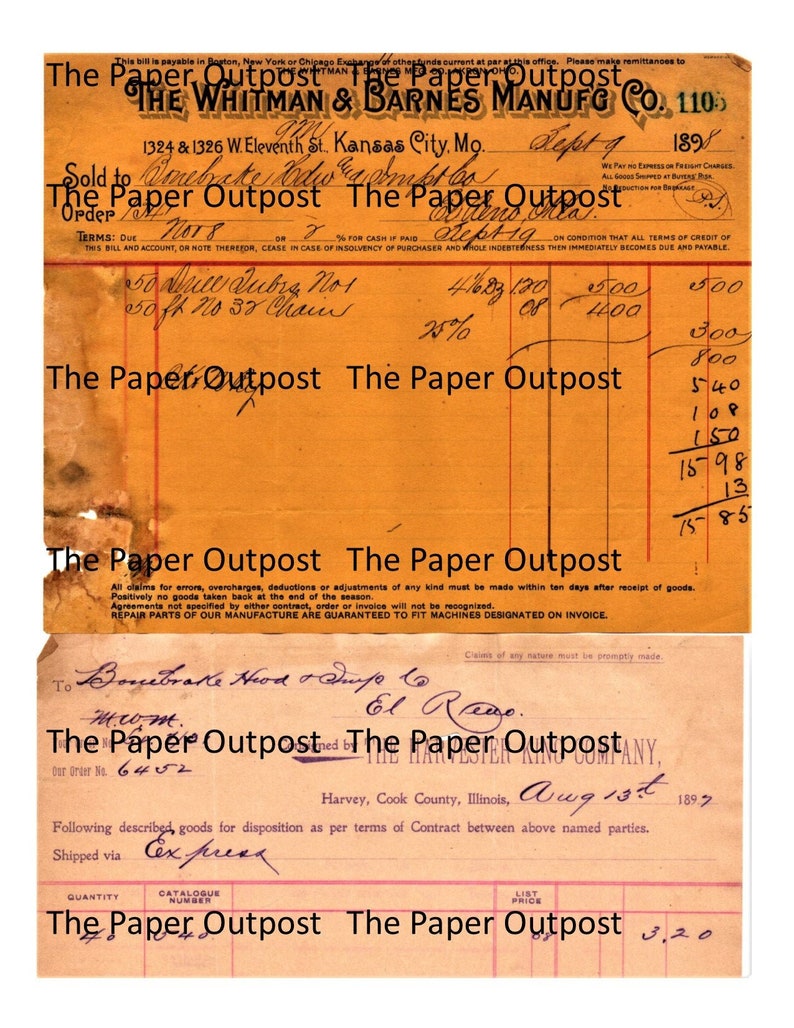 vintage receipts digital printable kit invoices junk journal etsy