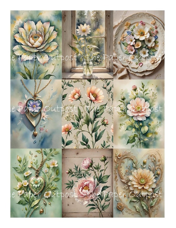 FLOWER DAZE Digikit digital printable digital Flowers, floral, botanical, neutral flower illustration ThePaperOutpost paper outpost shop pam