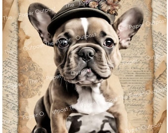 FRENCH BULLDOG Whimsical DigiKit Printable Images, Watercolor small cute dog adorable pet,  Digital Download Pam at The Paper Outpost