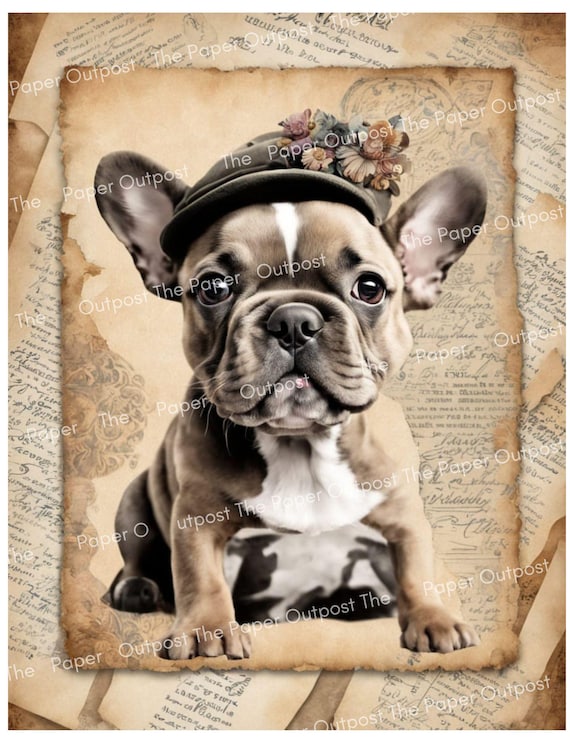FRENCH BULLDOG Whimsical DigiKit Printable Images, Watercolor small cute dog adorable pet,  Digital Download Pam at The Paper Outpost