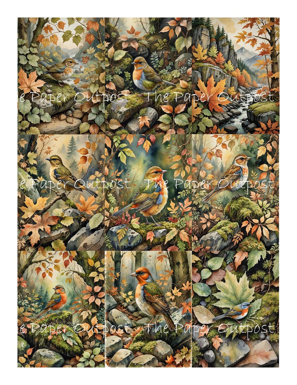 Fall Bird Patterns Fall Foliage Bird Printable Images: Autumn Leaves Digikit (digital ...