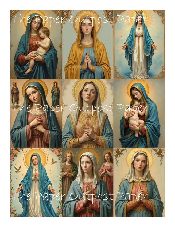 MOTHER MARY Digikit Printable Image madonna, religious, Christian symbols bible Jesus mother, God, mom ThePaperOutpost Pam at Paper Outpost