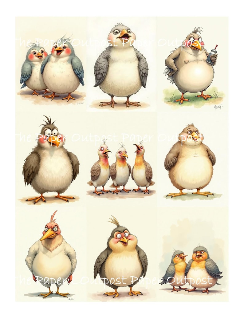 Whimsical Bird Family Digikit, Printable Anthropomorphic Birds (Digital Download) Bird Committee image 5