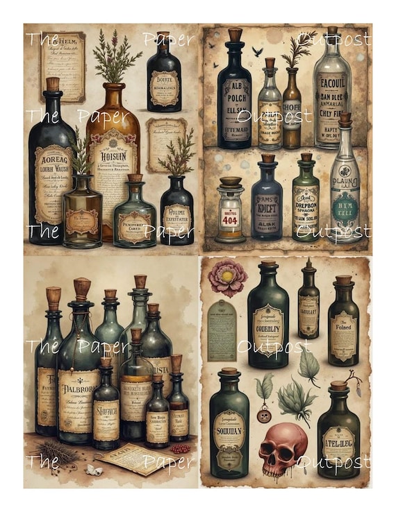 HAUNTED APOTHECARY Digikit digital printable digital Victorian labels, dried herbs, medicine bottles ThePaperOutpost paper outpost shop pam