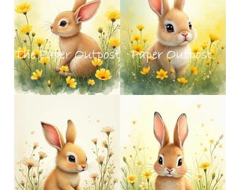 Buttercup Bunny Digikit Printable Images whimsical bunnies, bunny in flowers, cute rabbit, Easter bunny,  The Paper Outpost