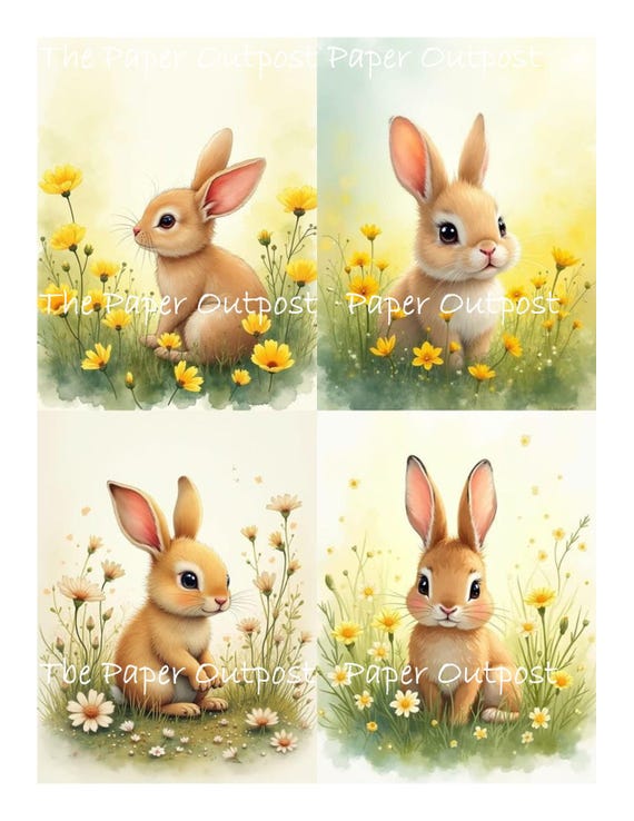 Buttercup Bunny Digikit Printable Images whimsical bunnies, bunny in flowers, cute rabbit, Easter bunny,  The Paper Outpost