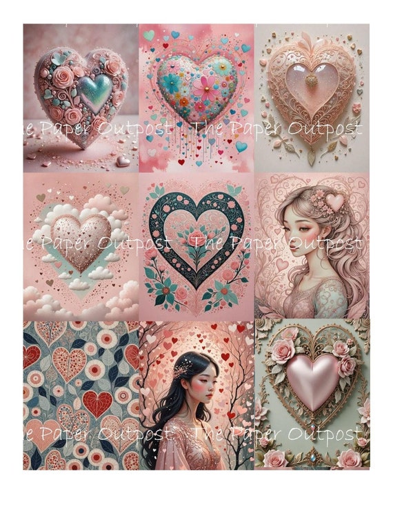 Pink Heart Digikit digital printable digital pink hearts, rose hearts, pink valentine hearts, ThePaperOutpost paper outpost shop pam