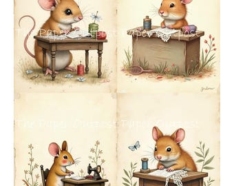 Crafty Mouse, whimsical mice, vintage mouses, field mices images (Digital Kit)