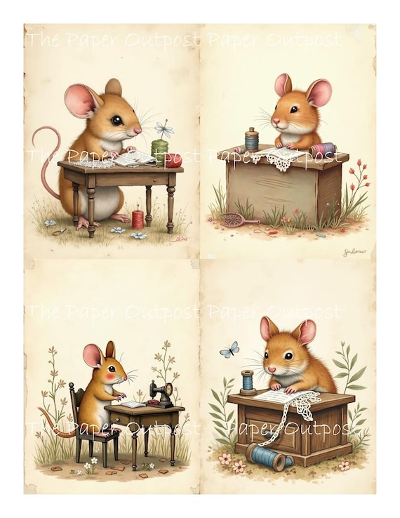 Crafty Mouse, whimsical mice, vintage mouses, field mices images (Digital Kit)