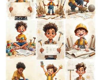 Little Builder Boy Digikit, Printable Engineer Images (Digital Download)