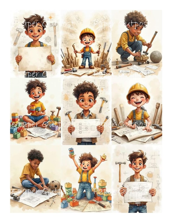 LITTLE BUILDER BOY Digikit printable digital sweet little engineer, builder, young builder boy ThePaperOutpost paper outpost shop pam