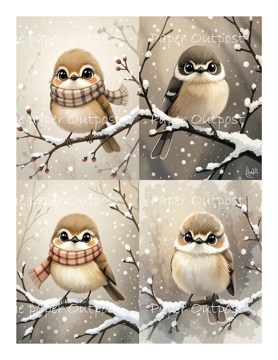 WHIMSICAL WINTER BIRD Digikit printable digital happy winter songbird with big cute eyes ThePaperOutpost paper outpost shop pam