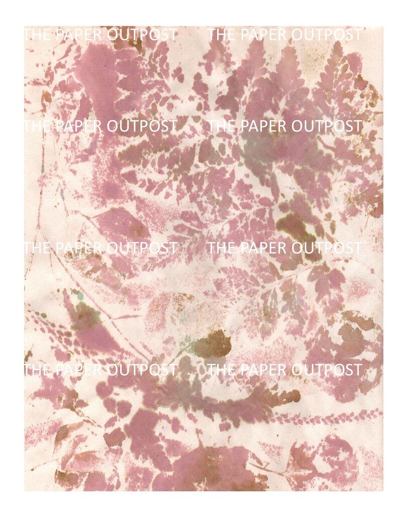 May include: Abstract art print with a pink and brown floral pattern on a white background. The print features a repeating pattern of leaves and flowers. The text "THE PAPER OUTPOST" is repeated throughout the print.
