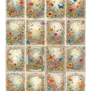 May include: A set of 12 digital scrapbook paper designs featuring floral patterns with butterflies. The papers have a vintage aesthetic with a light beige background and ornate borders. The text "The Paper Outpost" appears on several of the papers.